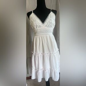 Elegant White/ light pink Lace Dress